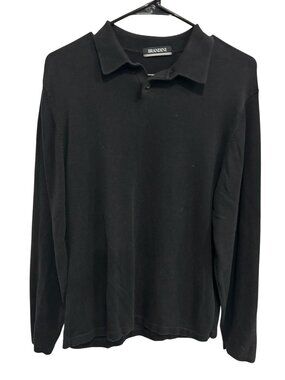 Brandini Medium Black Long Sleeve Polo Shirt Cotton Minimalist Timeless Style